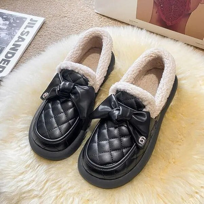 Moteriški Batai Rudens Modis Laisvalaikiai Moteriški sportbačiai Loafers Kailiniai Prisegamas lankas-Mazgas Apvalus pirštas Ruduo 2022 m. Užsegamas žiemos drugelis Mokas