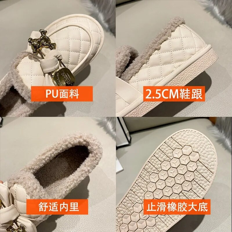 Moteriški Batai Rudens Modis Laisvalaikiai Moteriški sportbačiai Loafers Kailiniai Prisegamas lankas-Mazgas Apvalus pirštas Ruduo 2022 m. Užsegamas žiemos drugelis Mokas