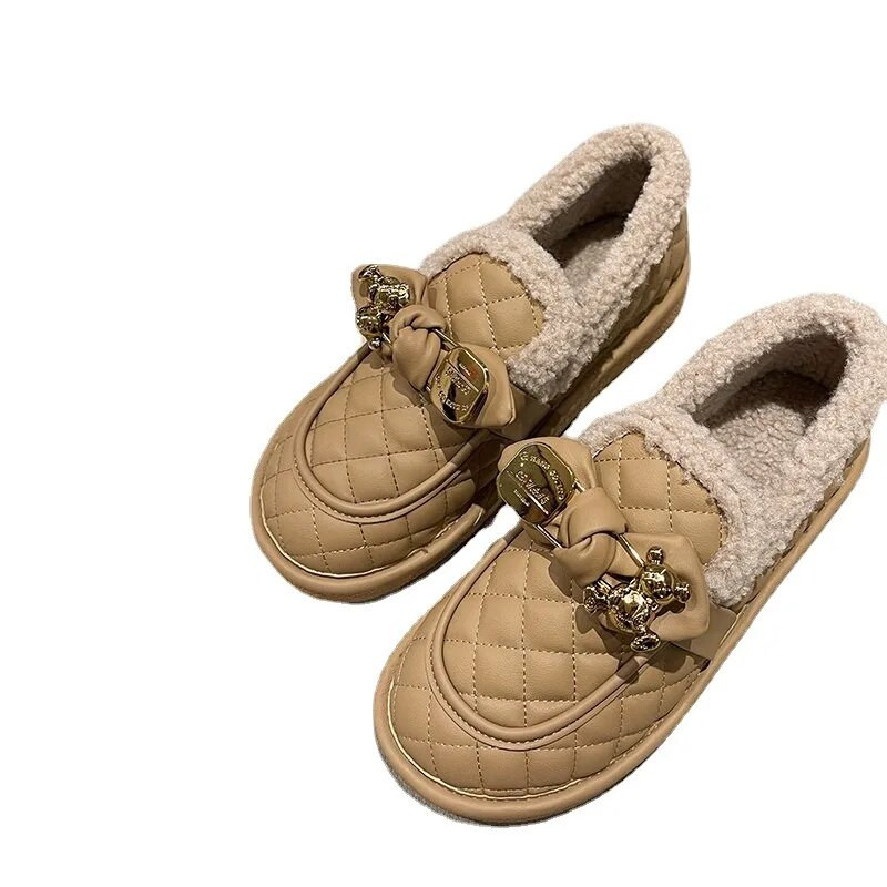 Moteriški Batai Rudens Modis Laisvalaikiai Moteriški sportbačiai Loafers Kailiniai Prisegamas lankas-Mazgas Apvalus pirštas Ruduo 2022 m. Užsegamas žiemos drugelis Mokas