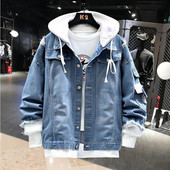 Džinsu jaka Vīriešu ar kapuci Slim Fit Ikdienas ielas apģērbs Džins Jakas ar garām piedurknēm Moderns Virsdrēbes Rudens ziemas jaka Mētelis vīriešiem