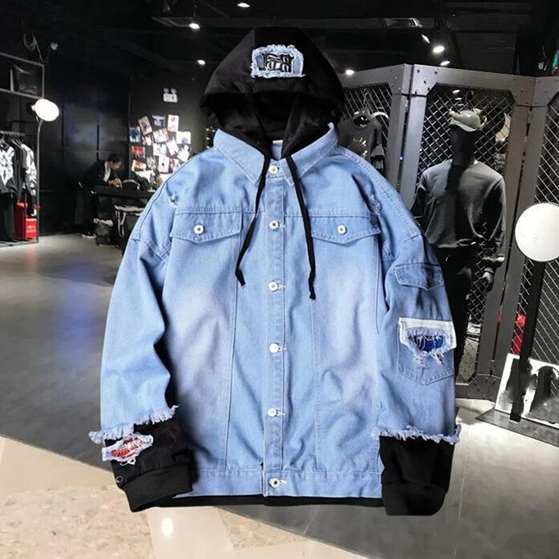Džinsu jaka Vīriešu ar kapuci Slim Fit Ikdienas ielas apģērbs Džins Jakas ar garām piedurknēm Moderns Virsdrēbes Rudens ziemas jaka Mētelis vīriešiem