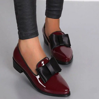 Пролетни обувки с равни обувки Дамски обувки Мокасини с папийонка Лачени дамски обувки с ниски токчета Дамски обувки с остри пръсти Дебел ток