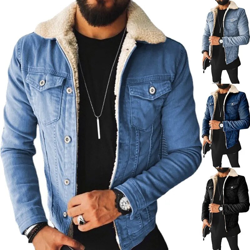 Meeste sügisjakk Punk imitatsiooniga lambavillast polsterdatud teksajakk Moodne meeste topid, üherealised kardiganist ülerõivad ja mantlid