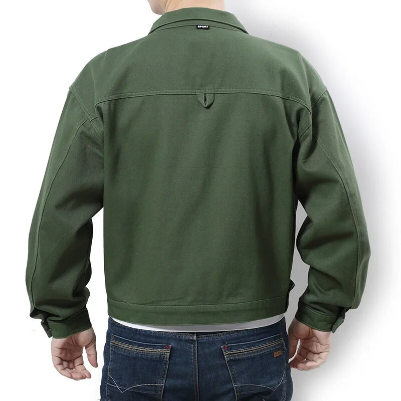 Bomber žalia džinsinė striukė Vyriška juoda džinsinė paltai Medvilninė apykaklė, išskalbta laisva laisvalaikio madinga pavasario drabužiai ilgomis rankovėmis