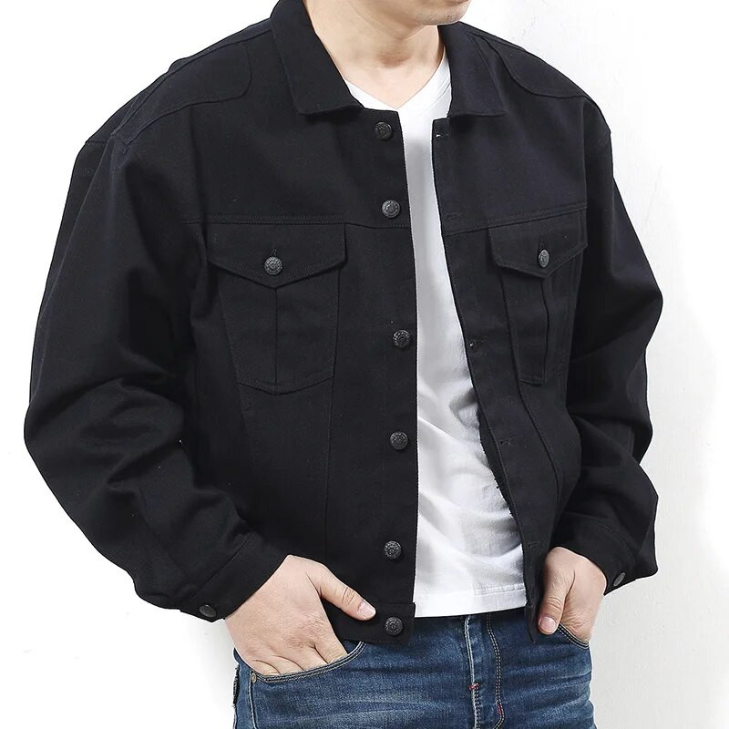 Bomber žalia džinsinė striukė Vyriška juoda džinsinė paltai Medvilninė apykaklė, išskalbta laisva laisvalaikio madinga pavasario drabužiai ilgomis rankovėmis