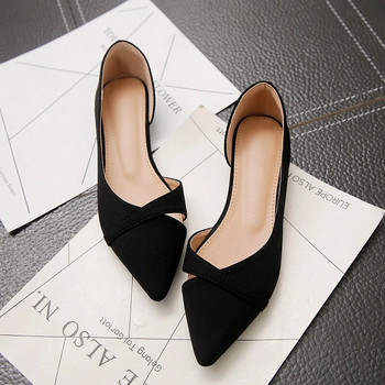 Γυναικεία Flats Ροζ Μαύρο Καθαρό Χρώμα Plus Small Size 33 34 Large 41 42 43 44 Suede Leather Μυτερή Γυναικεία παπούτσια με ίσια τακούνι