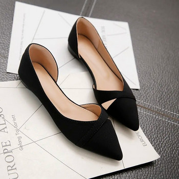 Γυναικεία Flats Ροζ Μαύρο Καθαρό Χρώμα Plus Small Size 33 34 Large 41 42 43 44 Suede Leather Μυτερή Γυναικεία παπούτσια με ίσια τακούνι