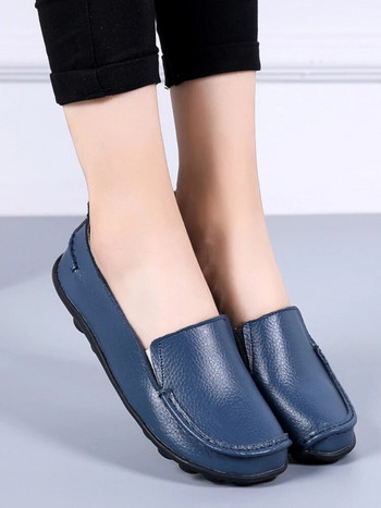 Νέα αντιολισθητικά ίσια παπούτσια για γυναίκες Μαλακά, casual γυναικεία παπούτσια Γνήσιο δέρμα ελαφρύ slip on Women Loafers Plus Size 44 Zapatos