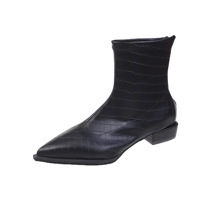 Madingi odiniai kulkšnies batai moterims Sexy Point Toe Sidabriniai moteriški trumpi batai Pavasaris Ruduo Pavasaris Žemakulniai Moteriški Batai Botines