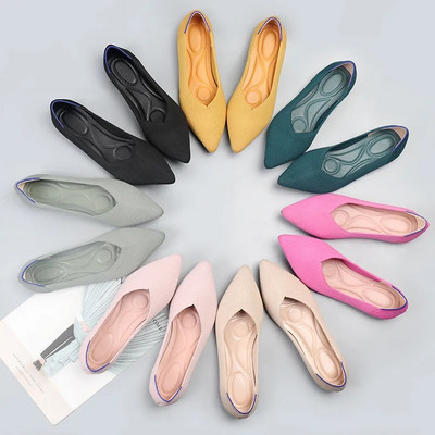 2023 Дамски обувки Пролет Нови леопардов принт Едноцветни балетки Плетени удобни обувки с остри обувки Плоски обувки Плюс размер 43