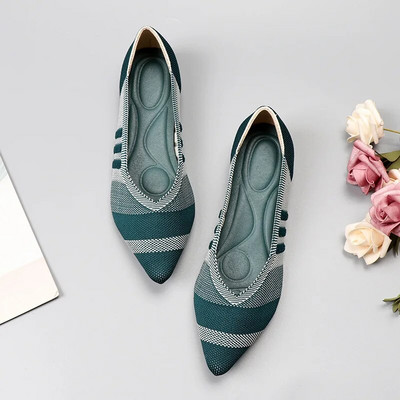 2023 Γυναικεία παπούτσια Spring New Leopard Print Μονόχρωμες μπαλαρίνες Πλεκτά Άνετα παπούτσια με μυτερά Flat Footware Plus Size 43