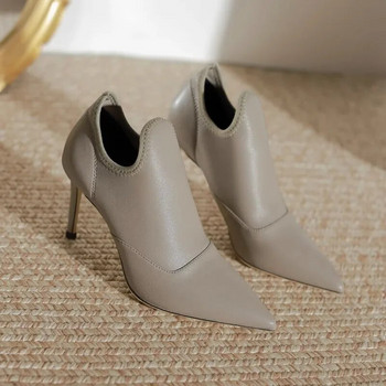 Μόδα ψηλοτάκουνα μποτάκια με μυτερά δερμάτινα παπούτσια για γυναικεία ιδιοσυγκρασία λεπτές γόβες Κοντές μπότες Μαύρα παπούτσια για πάρτι