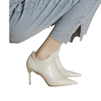 Μόδα ψηλοτάκουνα μποτάκια με μυτερά δερμάτινα παπούτσια για γυναικεία ιδιοσυγκρασία λεπτές γόβες Κοντές μπότες Μαύρα παπούτσια για πάρτι