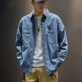 Vyriški džinsiniai paltai krovininiai marškinėliai Vyriška džinsinė striukė Mėlyna, platūs pečiai, ilgi pigūs elastiniai vyriški drabužiai madingi drabužiai madinga kaina G