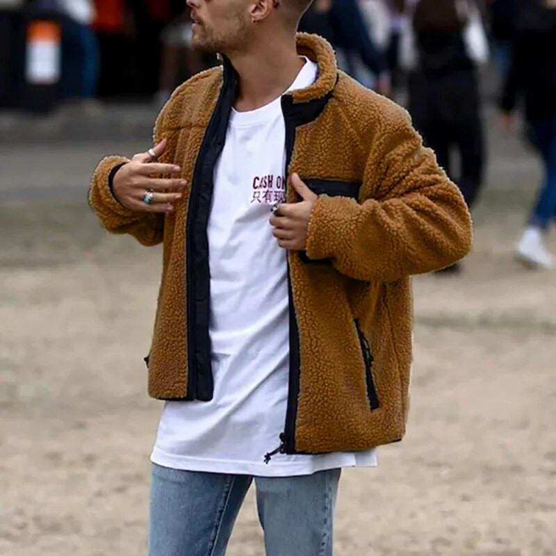 Madinga vyriška striukė, 2021 m. pavasario ruduo Vyriški madingi palaidi vilnoniai megztiniai ilgomis rankovėmis viršutiniai drabužiai Paltai Laisvalaikio trumpi viršutiniai drabužiai