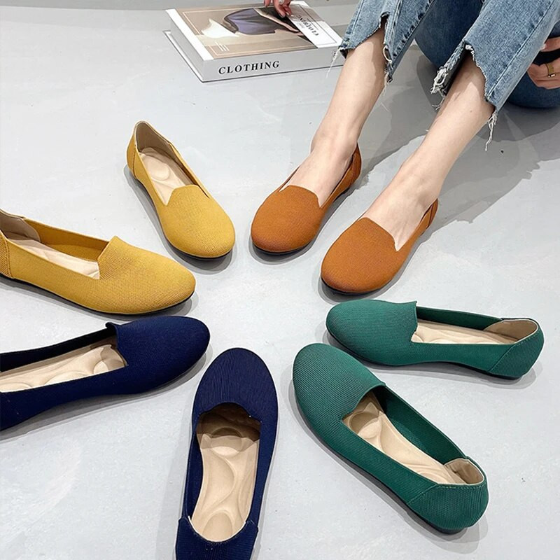 2023 Prozračne mrežaste balerinke Ženske proljeće ljeto Ravne cipele Rastezljiva pletena tkanina Mokasine Tenisice za vožnju Mekani potplat Mokasine