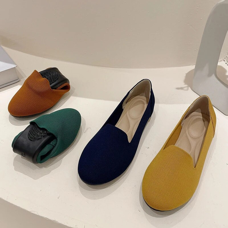 2023 Prozračne mrežaste balerinke Ženske proljeće ljeto Ravne cipele Rastezljiva pletena tkanina Mokasine Tenisice za vožnju Mekani potplat Mokasine