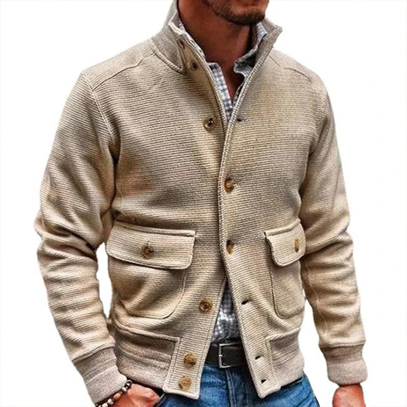 Pavasario ruduo, 2023 m. Vyriškos striukės, megztas storas kostiumas, laisvalaikio paltas Vienspalviai madingi vyriški viršutiniai drabužiai Ropa De Hombre