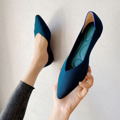 2023 m. moteriški batai dideli 42 ir 43 pavasario ir rudens mados megzti, kvėpuojantys, neslystantys smailūs plokščiapadžiai batai