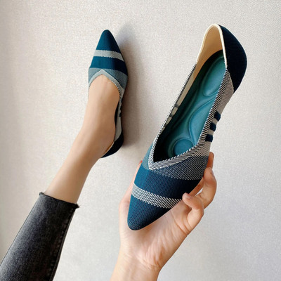 2023 m. moteriški batai dideli 42 ir 43 pavasario ir rudens mados megzti, kvėpuojantys, neslystantys smailūs plokščiapadžiai batai