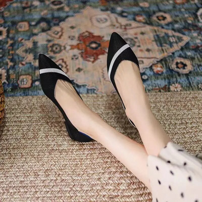 2023 m. moteriški batai dideli 42 ir 43 pavasario ir rudens mados megzti, kvėpuojantys, neslystantys smailūs plokščiapadžiai batai