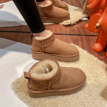 2023 Вълна от овча кожа Комплексни противоплъзгащи ботуши за сняг Дамски мини къси ботуши Топли зимни удебелени дамски обувки Botas Mujer