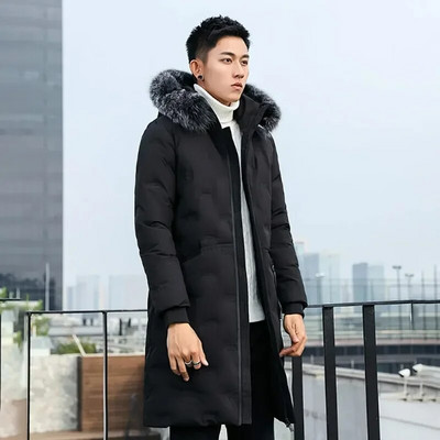 Pūkinės striukės Vyriškos žieminės striukės Vyriški madingi stori šilti parkai kailiniai balti pūkiniai paltai Laisvalaikio vyriškos neperšlampamos pūkinės striukės