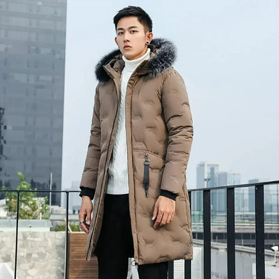 Pūkinės striukės Vyriškos žieminės striukės Vyriški madingi stori šilti parkai kailiniai balti pūkiniai paltai Laisvalaikio vyriškos neperšlampamos pūkinės striukės