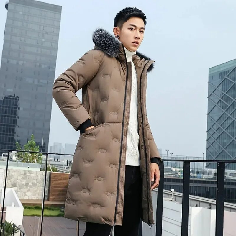 Pūkinės striukės Vyriškos žieminės striukės Vyriški madingi stori šilti parkai kailiniai balti pūkiniai paltai Laisvalaikio vyriškos neperšlampamos pūkinės striukės