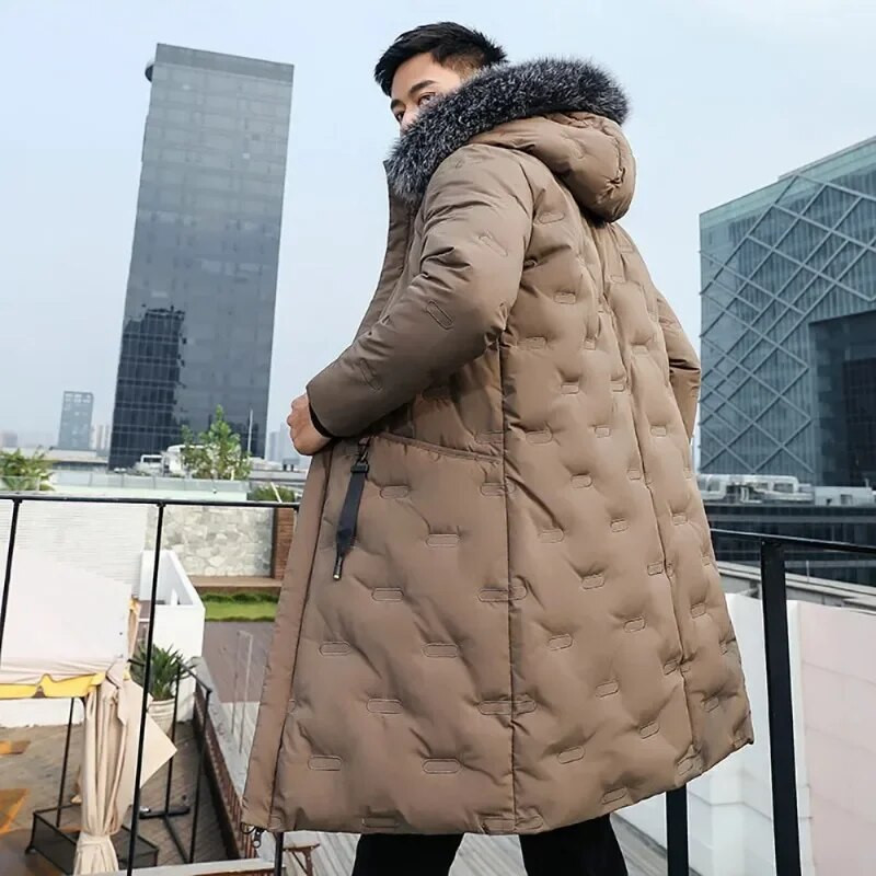 Pūkinės striukės Vyriškos žieminės striukės Vyriški madingi stori šilti parkai kailiniai balti pūkiniai paltai Laisvalaikio vyriškos neperšlampamos pūkinės striukės