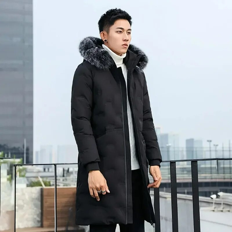 Pūkinės striukės Vyriškos žieminės striukės Vyriški madingi stori šilti parkai kailiniai balti pūkiniai paltai Laisvalaikio vyriškos neperšlampamos pūkinės striukės