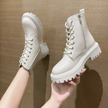 Γυναικεία μποτάκια μόδας φθινόπωρο 2023 Casual γυναικεία λευκά μποτάκια Chelsea Punk Gothic παπούτσια Πλατφόρμας Κοντές δερμάτινες μπότες μάχης