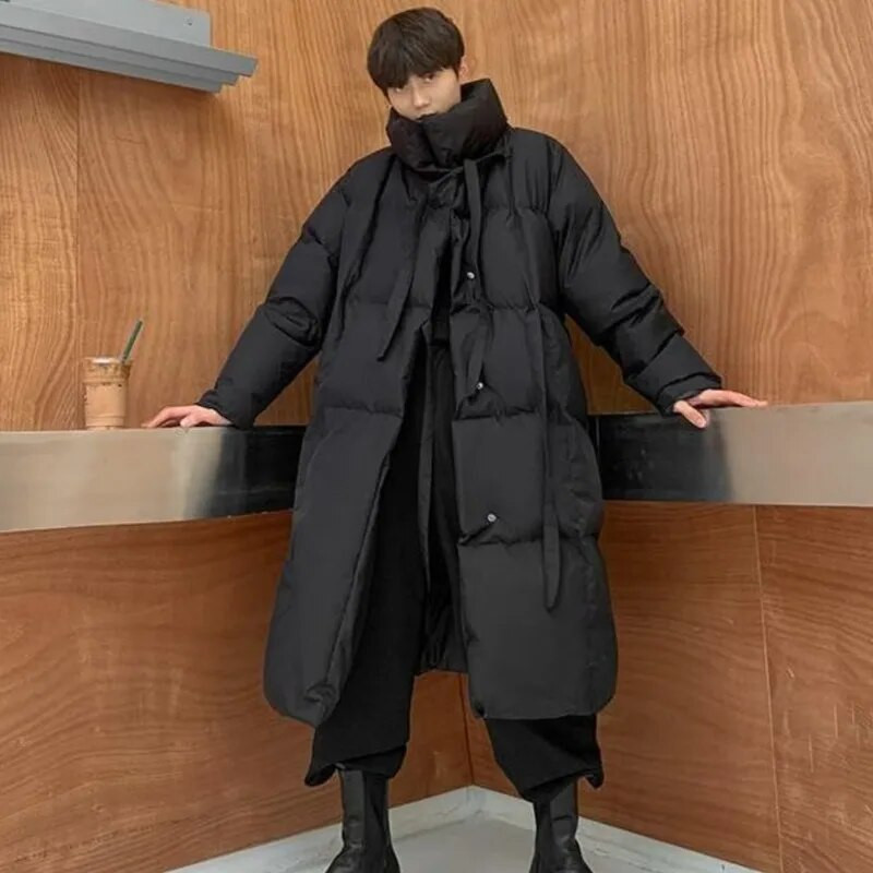 2023 m. žieminė medvilninė striukė, vyriška vidutinio ilgio pastorinta striukė, stovima apykakle.