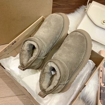 Επώνυμα γυναικεία παπούτσια Χειμερινές μπότες με γούνα Αυστραλιανή μπότες-Γυναικείες μπότες με στρογγυλά δάχτυλα με επίπεδη φτέρνα βελούδινη γυναικεία μόδα Med Lolita 2023 Snow