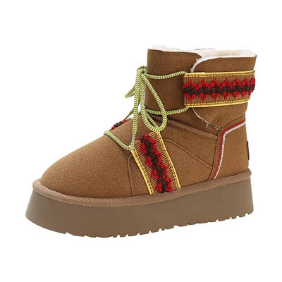 Επώνυμα γυναικεία παπούτσια Χειμερινές μπότες με γούνα Αυστραλιανή μπότες-Γυναικείες μπότες με στρογγυλά δάχτυλα με επίπεδη φτέρνα βελούδινη γυναικεία μόδα Med Lolita 2023 Snow