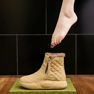 Επώνυμα γυναικεία παπούτσια Χειμερινές μπότες με γούνα Αυστραλιανή μπότες-Γυναικείες μπότες με στρογγυλά δάχτυλα με επίπεδη φτέρνα βελούδινη γυναικεία μόδα Med Lolita 2023 Snow
