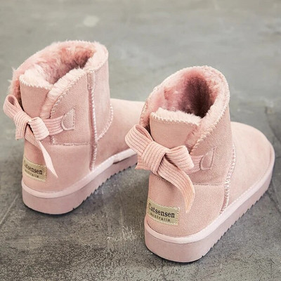 Επώνυμα γυναικεία παπούτσια Χειμερινές μπότες με γούνα Αυστραλιανή μπότες-Γυναικείες μπότες με στρογγυλά δάχτυλα με επίπεδη φτέρνα βελούδινη γυναικεία μόδα Med Lolita 2023 Snow