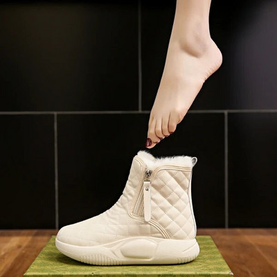 Επώνυμα γυναικεία παπούτσια Χειμερινές μπότες με γούνα Αυστραλιανή μπότες-Γυναικείες μπότες με στρογγυλά δάχτυλα με επίπεδη φτέρνα βελούδινη γυναικεία μόδα Med Lolita 2023 Snow
