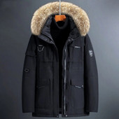 Bieza vīriešu dūnu jaka liela kažokādas apkakle, silta parka sniega virsdrēbes -30 grādi Vīriešu ikdienas ūdensizturīgs dūnu mētelis ziemas mētelis, izmērs 3XL