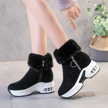 Γυναικείες μπότες ζεστές, βελούδινες, χειμωνιάτικες μπότες χιονιού ρετρό μπότες με φερμουάρ Γυναικεία εσωτερικές μπότες αύξησης Botas Mujer
