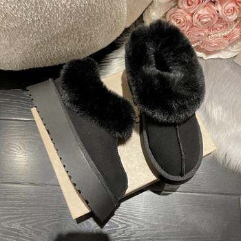 Νέες χειμωνιάτικες γυναικείες κοντές βελούδινες μπότες για χιόνι Flats Casual παπούτσια Suede Fur Chelsea Ankle Boots Πλατφόρμα Γυναικεία παπούτσια Botas Mujer