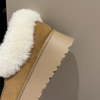 Нови зимни дамски къси плюшени топли ботуши за сняг, равни обувки Ежедневни обувки, велурени кожени ботуши Челси, дамски обувки на платформа, Botas Mujer