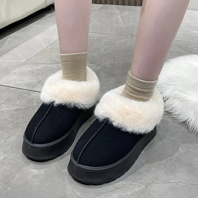 Νέες χειμωνιάτικες γυναικείες κοντές βελούδινες μπότες για χιόνι Flats Casual παπούτσια Suede Fur Chelsea Ankle Boots Πλατφόρμα Γυναικεία παπούτσια Botas Mujer