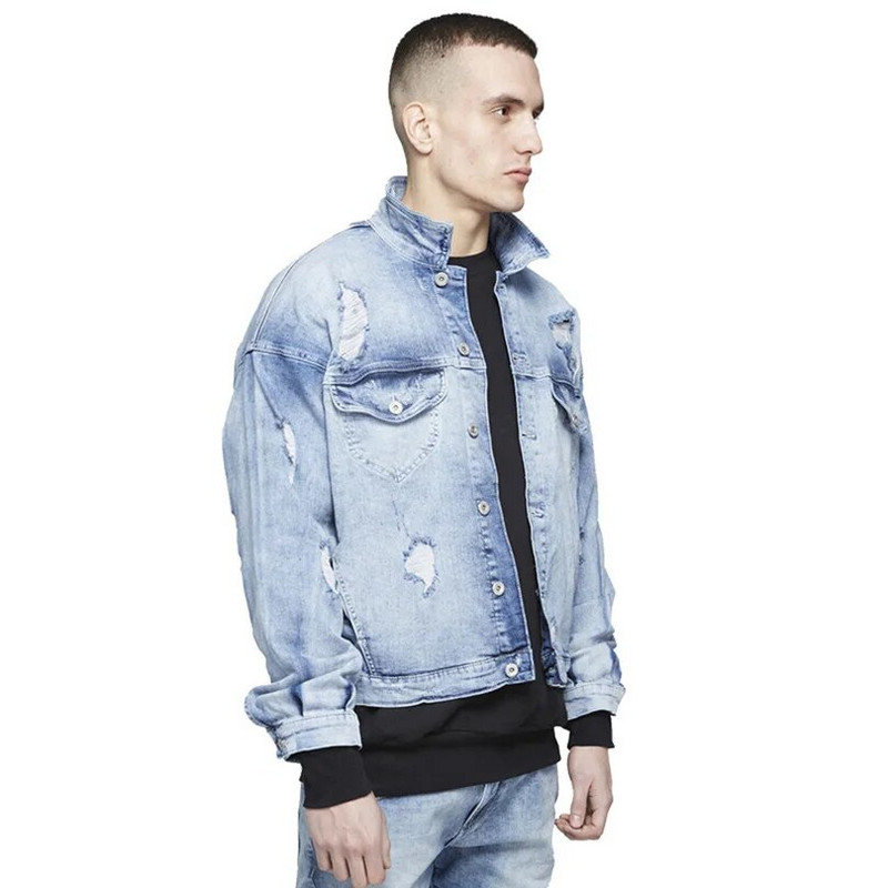 Proljetna jakna od poderanog trapera od 95% pamuka Muški 2023. Muški jeans kaput Prevelike kaubojske jakne dugih rukava Ulična odjeća Kvalitetna