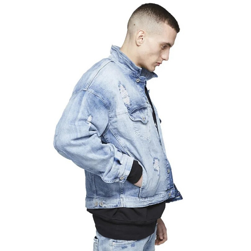 Proljetna jakna od poderanog trapera od 95% pamuka Muški 2023. Muški jeans kaput Prevelike kaubojske jakne dugih rukava Ulična odjeća Kvalitetna