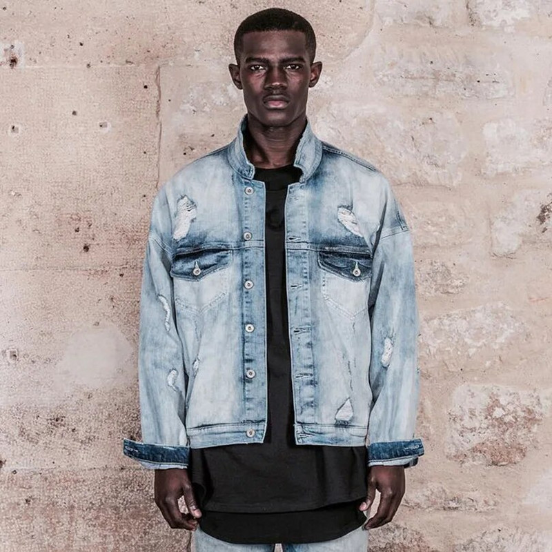Proljetna jakna od poderanog trapera od 95% pamuka Muški 2023. Muški jeans kaput Prevelike kaubojske jakne dugih rukava Ulična odjeća Kvalitetna