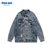 Μασίφ τζιν με μακρυμάνικο τζιν μπουφάν για πλύσιμο πολλαπλών τσέπης Ανοιξιάτικο φθινόπωρο Hip Hop Vintage Youth Loose Πανωφόρι για ζευγάρια