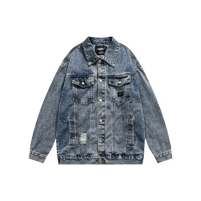 Μασίφ τζιν με μακρυμάνικο τζιν μπουφάν για πλύσιμο πολλαπλών τσέπης Ανοιξιάτικο φθινόπωρο Hip Hop Vintage Youth Loose Πανωφόρι για ζευγάρια