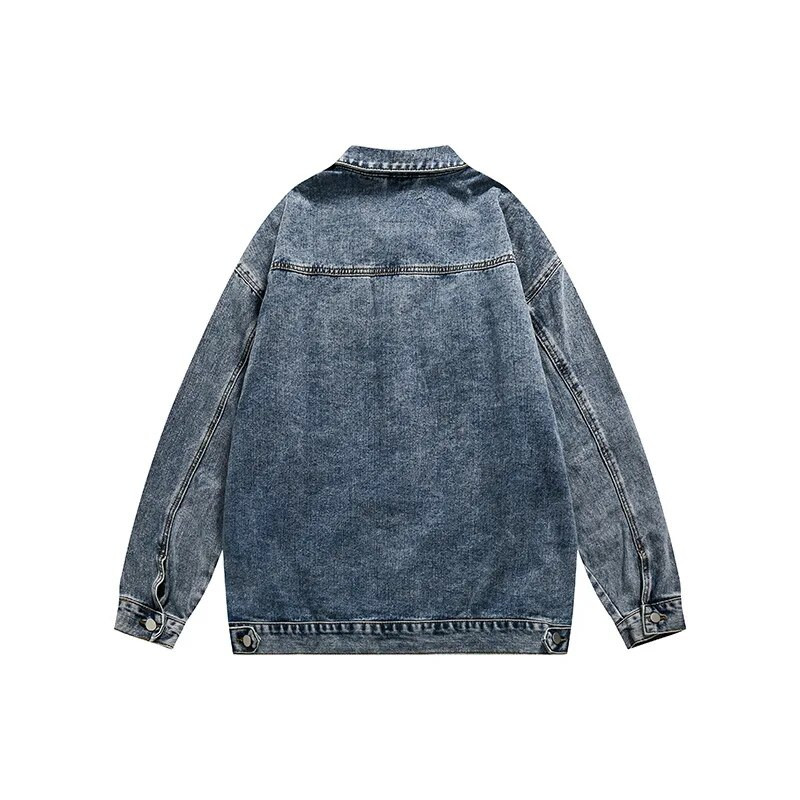 Μασίφ τζιν με μακρυμάνικο τζιν μπουφάν για πλύσιμο πολλαπλών τσέπης Ανοιξιάτικο φθινόπωρο Hip Hop Vintage Youth Loose Πανωφόρι για ζευγάρια