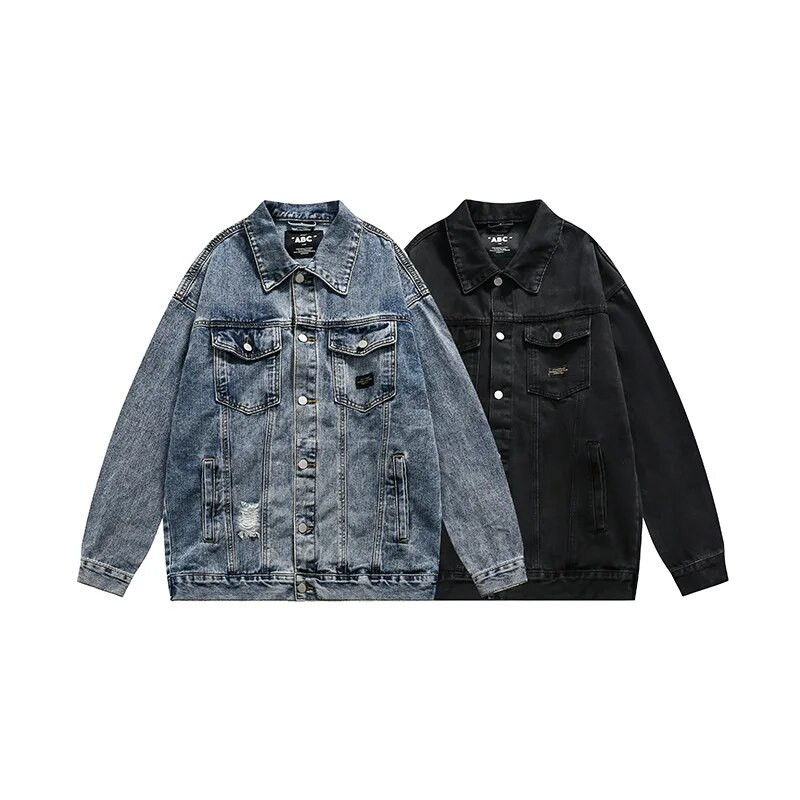 Μασίφ τζιν με μακρυμάνικο τζιν μπουφάν για πλύσιμο πολλαπλών τσέπης Ανοιξιάτικο φθινόπωρο Hip Hop Vintage Youth Loose Πανωφόρι για ζευγάρια